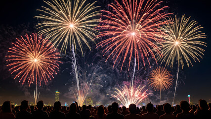 A fireworks display against the night sky
