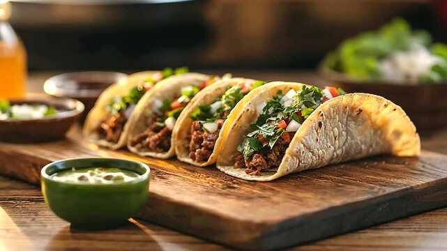Traditional Taco Vendor with Vibrant Toppings on Sizzling Grill