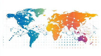 Naklejka premium Colorful World Map with Digital Connections and Geometric Patterns
