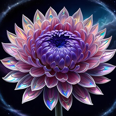 Cool cosmic chrysanthemum flower with a beautiful space ambiance. glow against the starry background, captivating magical chrysanthemum flowers. Created with generative AI