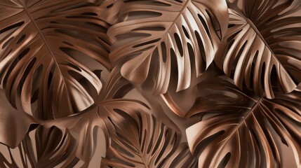 Naklejka premium Stunning Bronze Tropical Leaves, A Modern Botanical Design for Home Decor