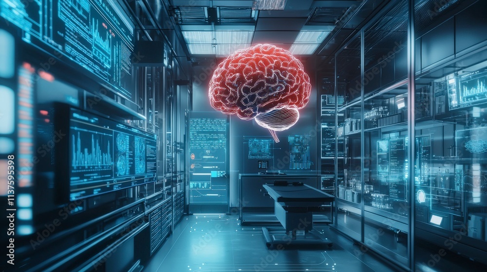 Poster Artificial general intelligence conceptualization in a high-tech lab futuristic environment digital art scientific viewpoint