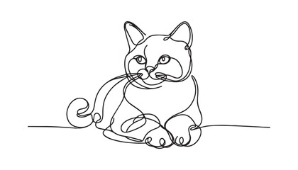 Single Line Drawing of a Mid-Century Modern cat with Editable Stroke and Copy Space