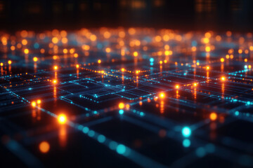 Digital Network Connects Data Flow Seamlessly Across Grid with Futuristic Glow