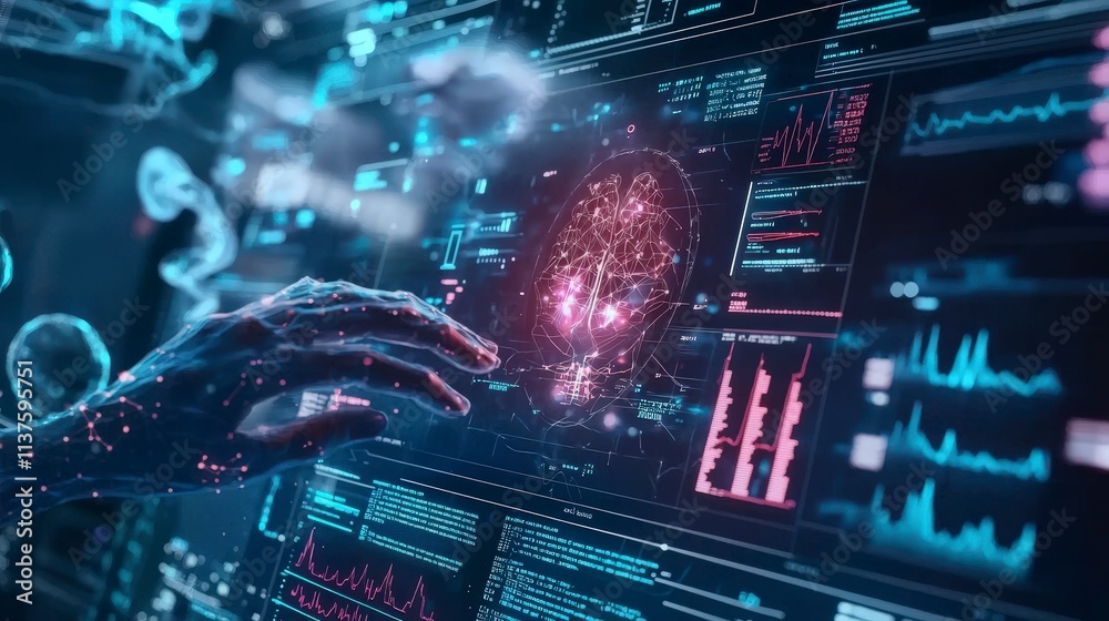 Leinwandbilder Futuristic health data analytics hub digital workspace visual technology virtual environment close-up view innovation