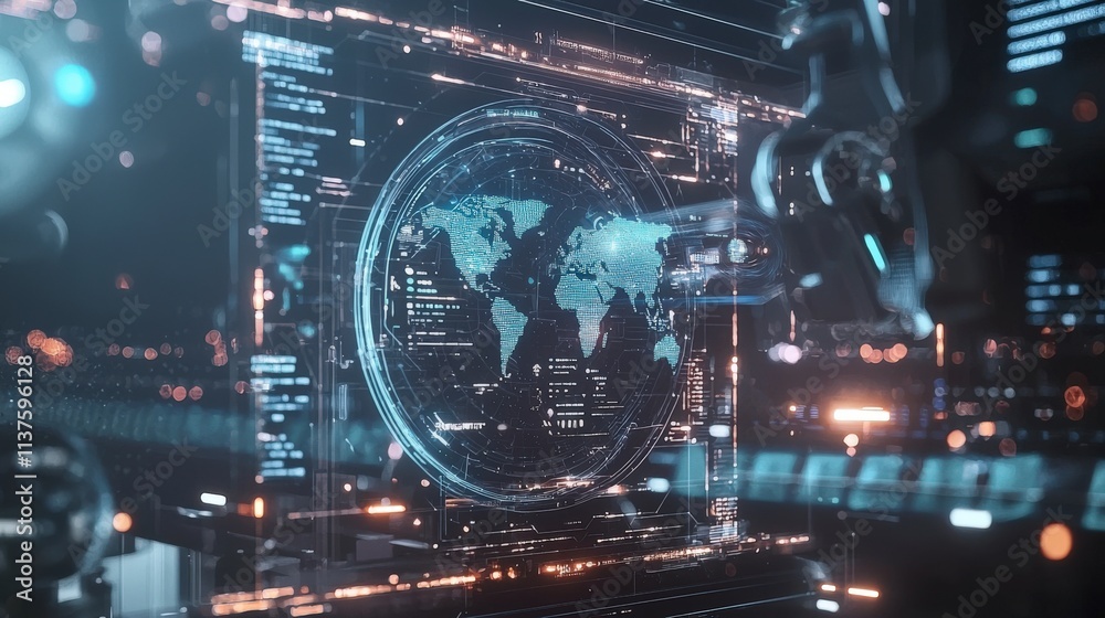 Poster global economic hub interconnected technologies shaping the future of business in a digital landscap