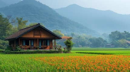 Picturesque Wooden Cottage in Lush Green Fields