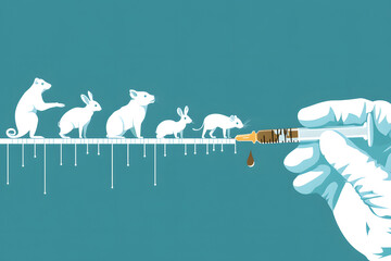  Animal testing concept with lab animals, syringe illustration, clinical trials, research ethics, medical experiments, scientific studies, and pharmaceutical testing depiction