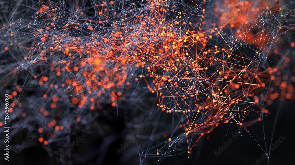 Poster Visualizing a glistening neural network model digital space abstract art dark background close-up technology concept