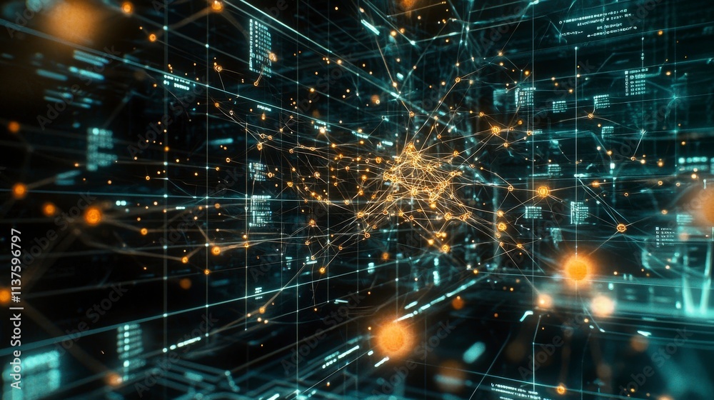 Poster Exploring the future of technology a glowing neural network visualization virtual space digital art abstract view innovation