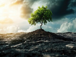 Pile of dirt with lone tree