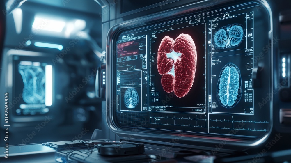 Poster advanced medical imaging technology high-tech visualization in a scientific demonstration laboratory