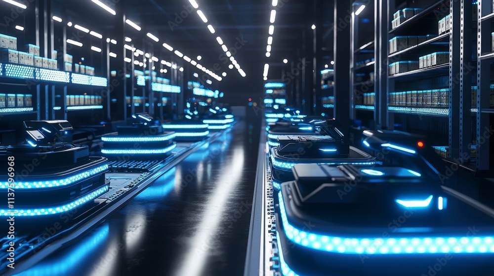 Poster Automated warehouse operations enhancing efficiency in modern retail environment