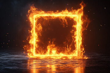 Fiery Square Burns Brightly with Embers and Sparks Mysteriously