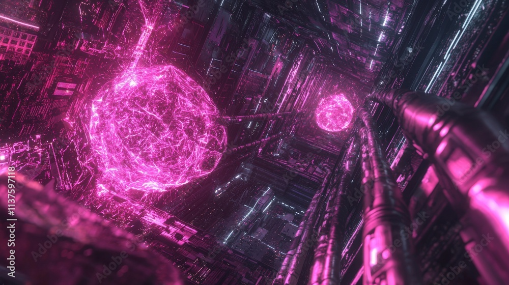 Poster Futuristic data center revolutionizing ai technology urban environment digital art abstract viewpoint innovation concept