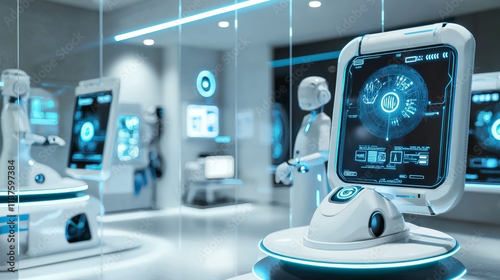 Aufkleber Innovative robotic technology showcase futuristic lab digital display high-tech environment interactive experience