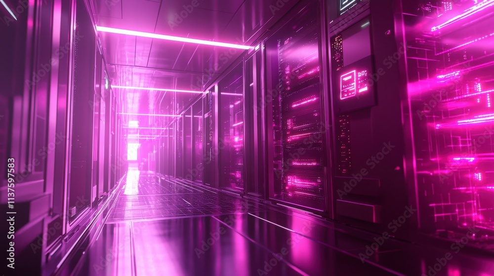 Poster Futuristic data center operation urban location digital infrastructure high-tech environment wide-angle view cloud computing