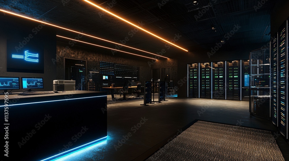 Aufkleber Modern data center innovation urban environment technology hub glowing cloud concept sleek atmosphere for future insights