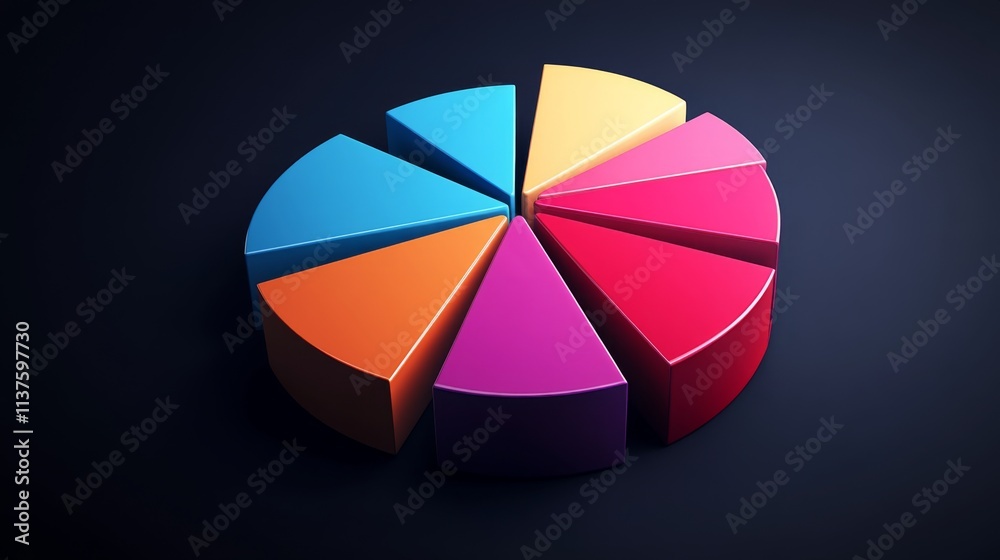 Poster colorful 3d pie chart representation on dark background