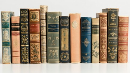 Row of antique, decorated books.