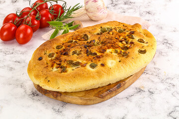 Homemade ciabatta bread with olives
