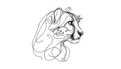 Single Line Drawing of a Mid-Century Modern Cheetah with Editable Stroke and Copy Space