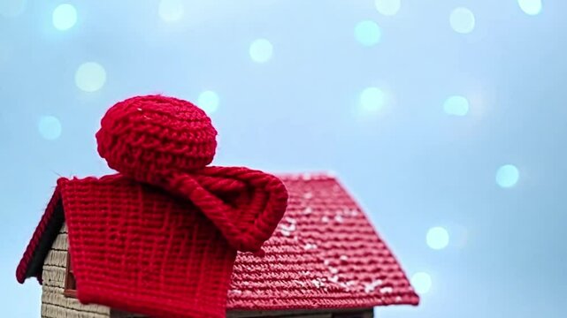 A beautifully wrapped red gift box with a bow against a snowy blue background, symbolizing celebration, holidays, and giving gifts