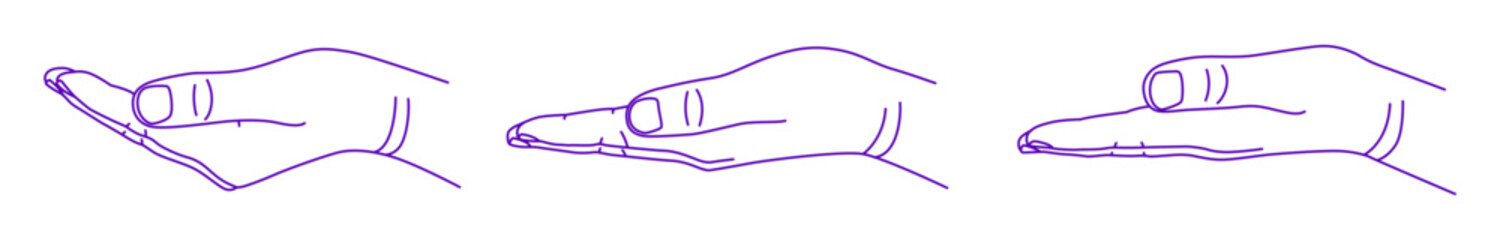 Contour of human hand set. Vector gesture illustration. Concept of communication and expressions. Index, middle, ring, little fingers and thumb