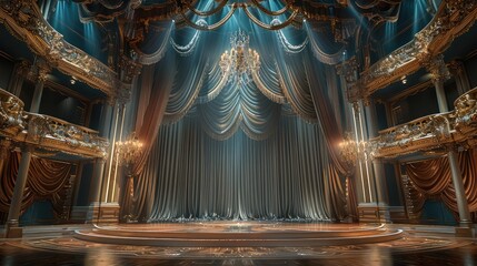 A huge circular stage, with luxurious decorations hanging from the top of the scene, luxurious decorations placed on both sides.