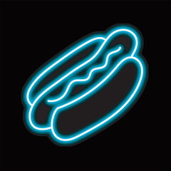 neon hot dog isolated on black background. hot dog icon with glowing neon lines. Vector illustration.