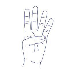 Hand gesture sketch. Counting with fingers. Four sign
