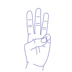 Hand gesture sketch. Counting with fingers. Three sign