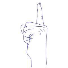 Index finger up. Hand gesture contour vector sketch illustration