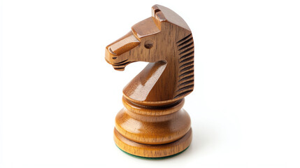 Wooden chess knight piece isolated on white background