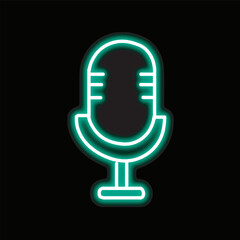 neon microphone isolated on black background. microphone icon with glowing neon lines. Vector illustration.