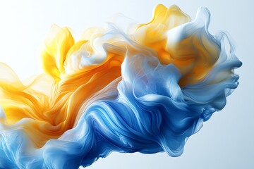 Abstract swirling blue and yellow liquid.