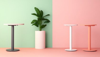 Fototapeta premium modern workspace with colorful standing desks and plant