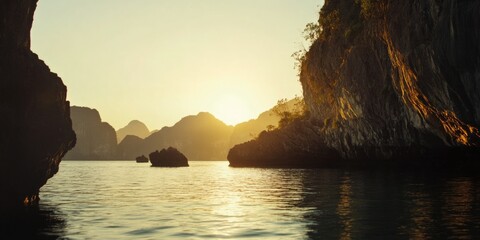 Serene Sunset Over a Cliffside Beach