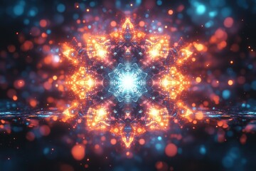 A kaleidoscopic explosion of fractal patterns with bright, iridescent colors, evoking a psychedelic and energetic feel