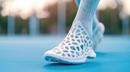 A close up shot of a 3D printed prosthetic leg, showcasing the lightweight and durable materials used in these innovative medical devices.