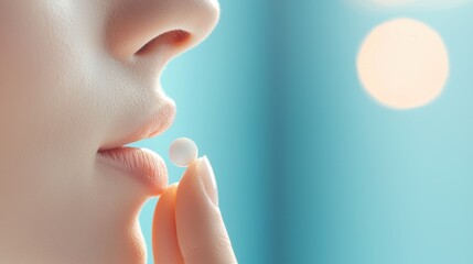 A close up shot of a homeopath hands gently placing a single homeopathic pill on a patient tongue, symbolizing individualized and personalized care.