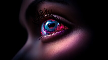 Closeup of a Futuristic Eye with Digital Code Projection