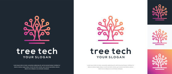 Tree technology logo design. Technology tree logo template. Technology logo symbol icon