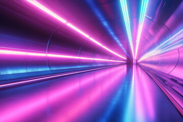 Neon Tunnel Lights Shine Brightly and Colorfully Through Dark Corridor