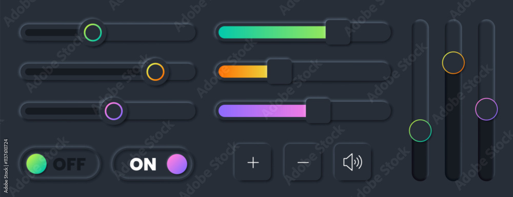 Fototapete vector set of scroll bar icons, sliders, scrollbar volume. grey ui controls web elements for website
