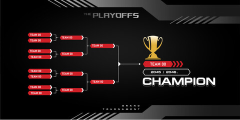 modern black and red sport game competition bracket vector with golden cup. sport game tournament championship  stage layout, elimination bracket board chart vector with champion trophy prize icon. © Ramosh Artworks