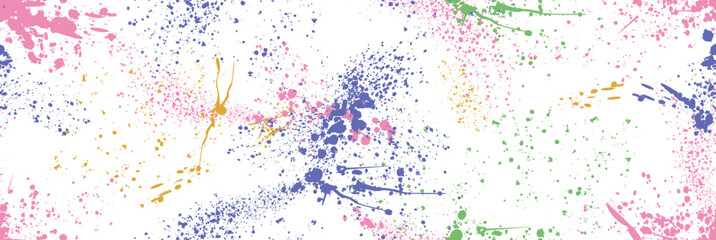 Spray paint splatters vector seamless pattern. Colored ink drips, brush drops or blots. Graffiti inky splashes, inkblot spots with speckle effect. Paintbrush splotch, liquid blobs, dirty splash stains