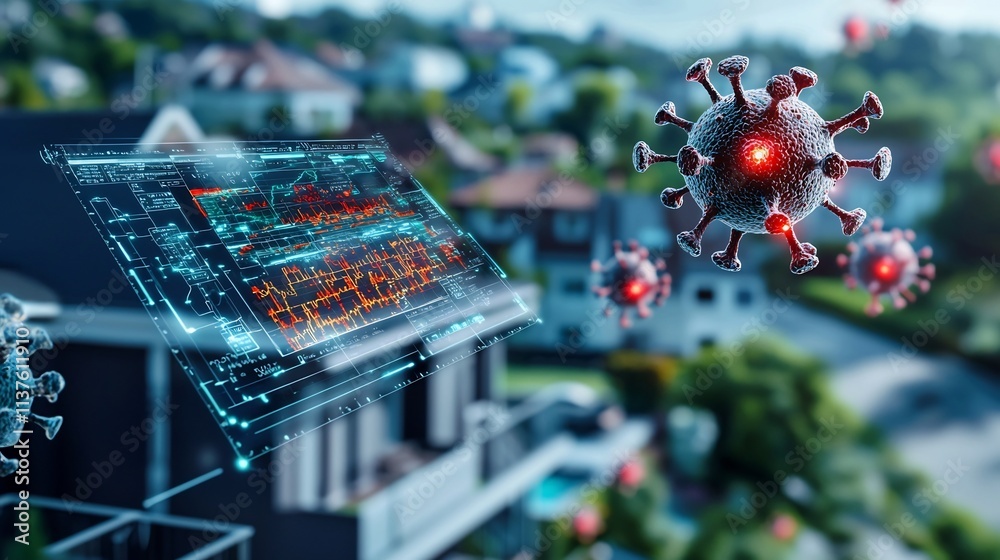 Poster a comprehensive digital dashboard displaying a disease outbreak heat map integrated with a virtual t