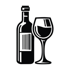Wineglass black icon. Wine glass glyph silhouette. The symbol of alcoholic drinks. Vector illustration flat design. Isolated on white background. Bar sign.