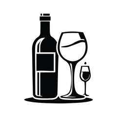 Wineglass black icon. Wine glass glyph silhouette. The symbol of alcoholic drinks. Vector illustration flat design. Isolated on white background. Bar sign.